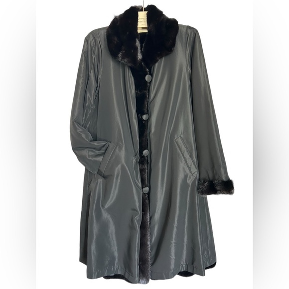 Black Mink Fur Reversible Coat - Picture 2 of 6